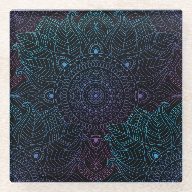Arabesque Bliss: Oriental Mandala Magic Glass Coaster (Front)