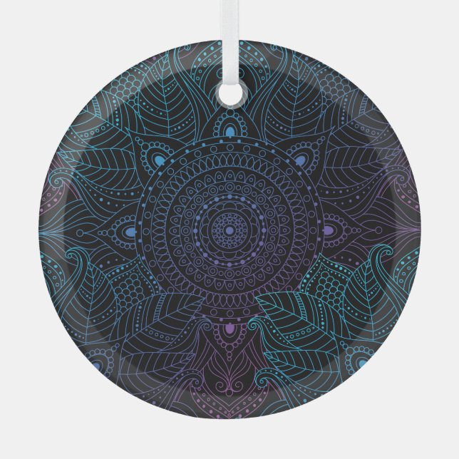 Arabesque Bliss: Oriental Mandala Magic Glass Ornament (Front)