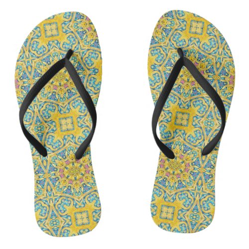 Arabesque Blue Gold Flip Flops