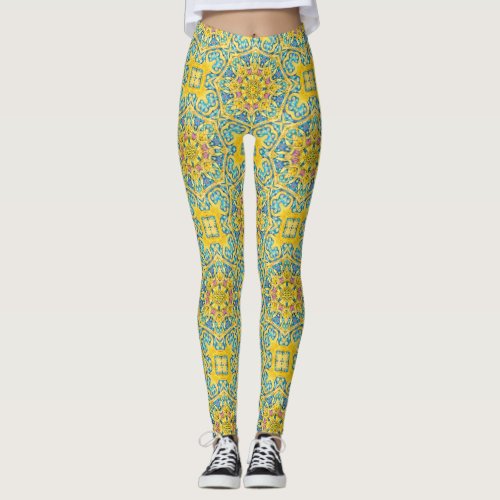 Arabesque Blue Gold Leggings