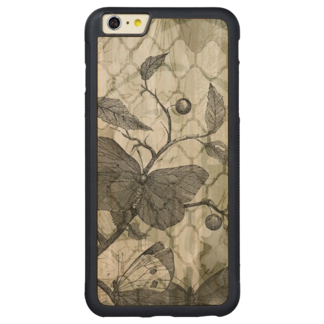 Arabesque Butterflies I Carved Wood iPhone Case (Back)