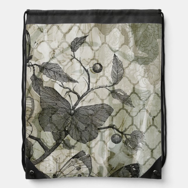 Arabesque Butterflies I Drawstring Bag (Front)