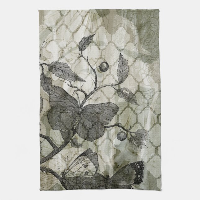 Arabesque Butterflies I Kitchen Towel (Vertical)