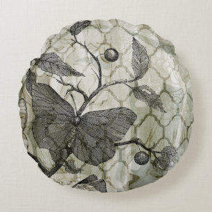 Arabesque Butterflies I Round Pillow