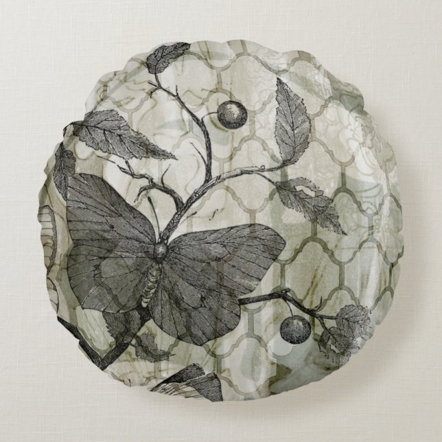 Arabesque Butterflies I Round Pillow (Front)