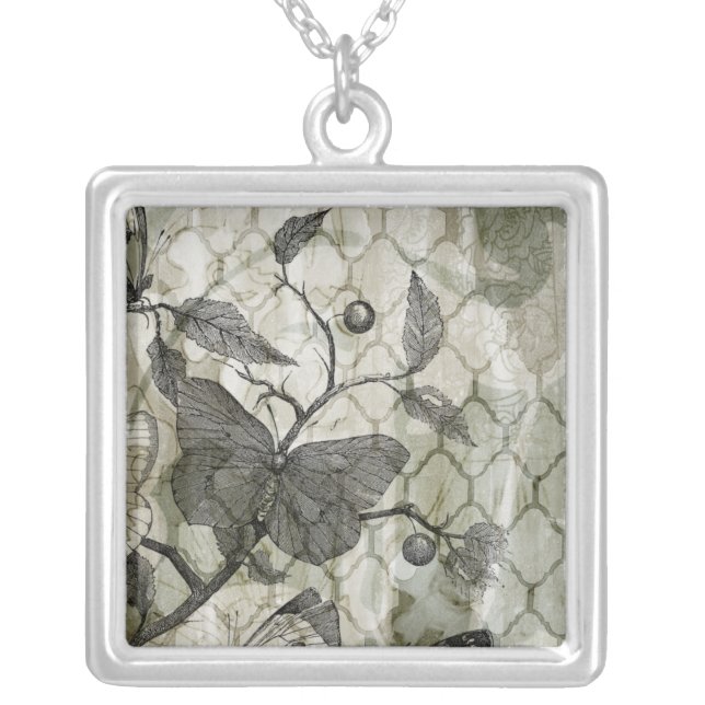 Arabesque Butterflies I Silver Plated Necklace (Front)