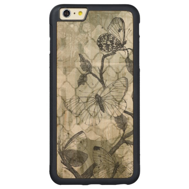 Arabesque Butterflies II Carved Wood iPhone Case (Back)