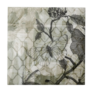 Arabesque Butterflies II Ceramic Tile
