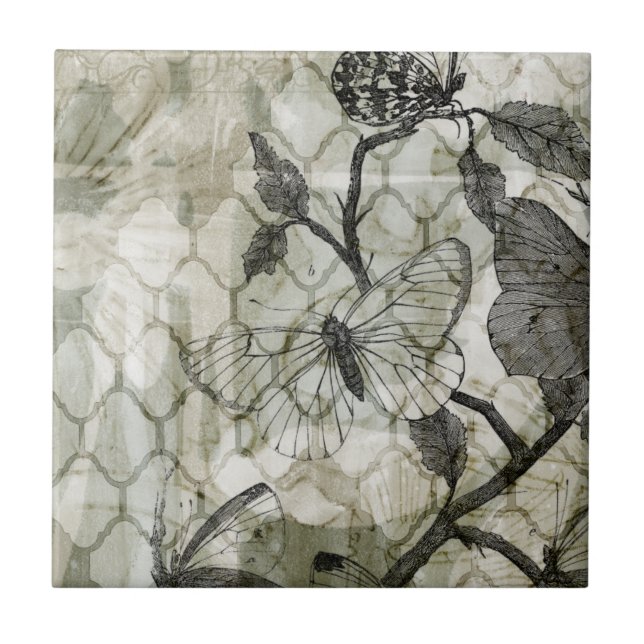 Arabesque Butterflies II Ceramic Tile (Front)
