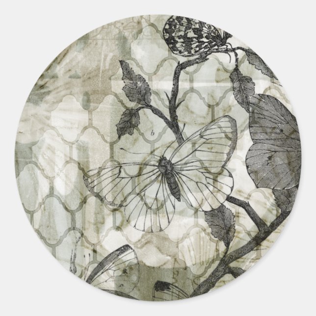 Arabesque Butterflies II Classic Round Sticker (Front)