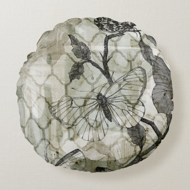 Arabesque Butterflies II Round Pillow (Front)