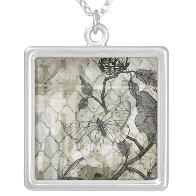 Arabesque Butterflies II Silver Plated Necklace (Front)