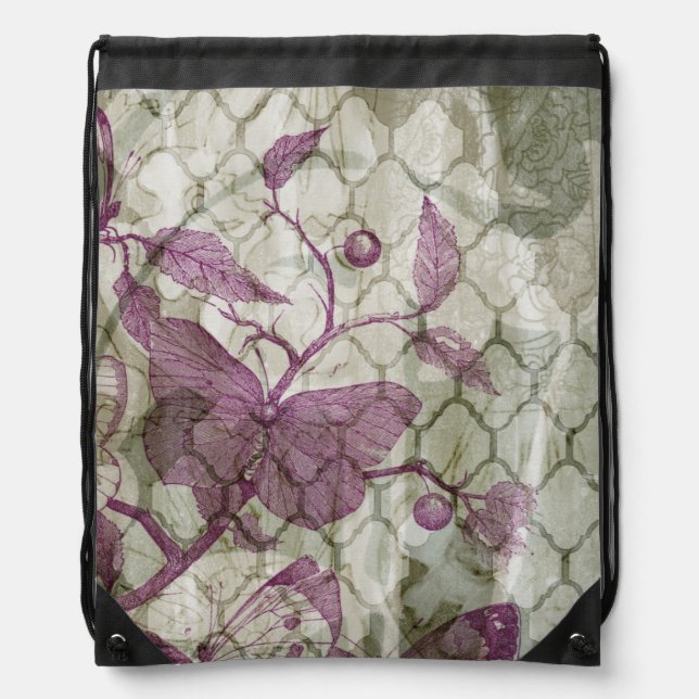 Arabesque Butterflies III Drawstring Bag (Front)