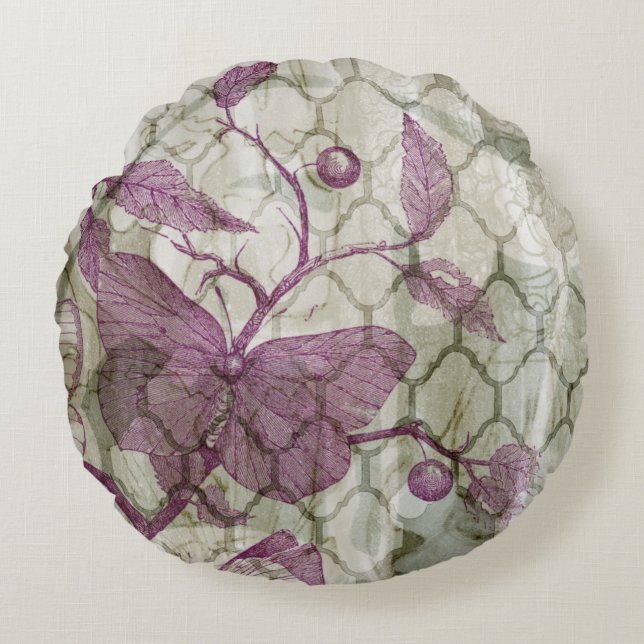 Arabesque Butterflies III Round Pillow (Front)