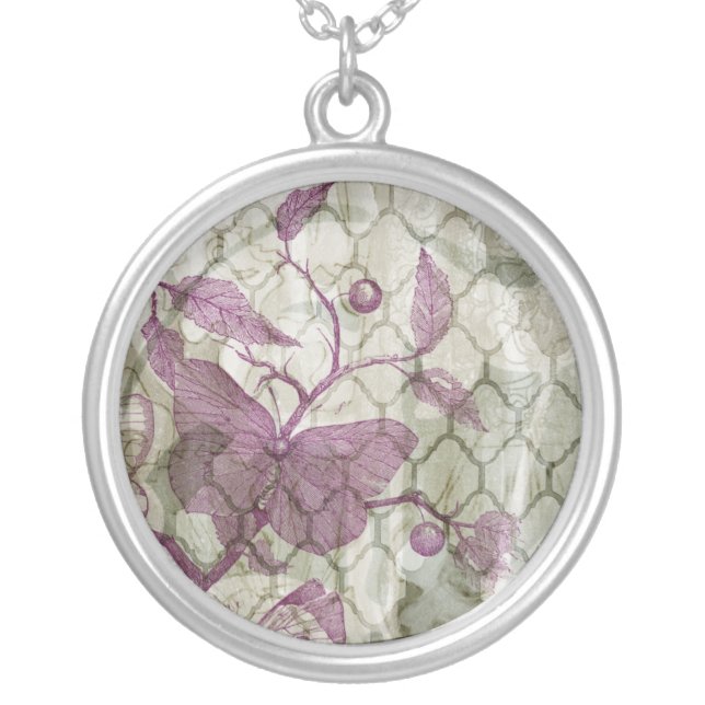 Arabesque Butterflies III Silver Plated Necklace (Front)