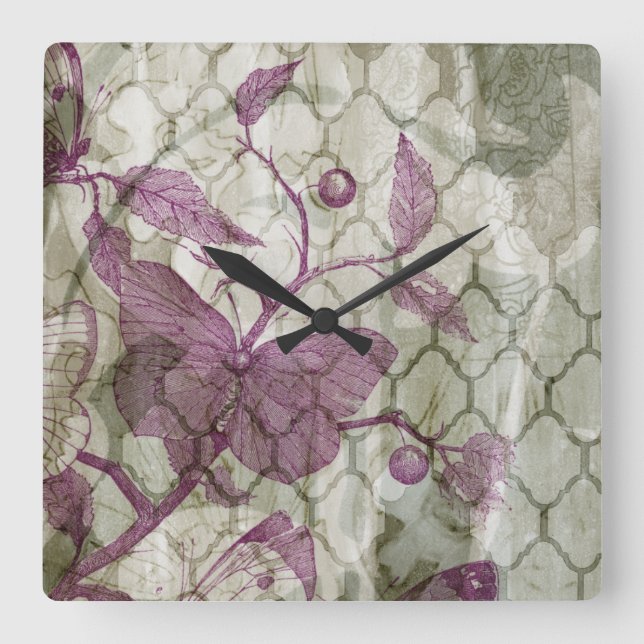 Arabesque Butterflies III Square Wall Clock (Front)