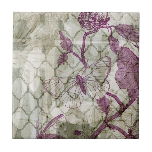 Arabesque Butterflies IV Ceramic Tile (Front)