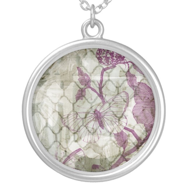 Arabesque Butterflies IV Silver Plated Necklace (Front)