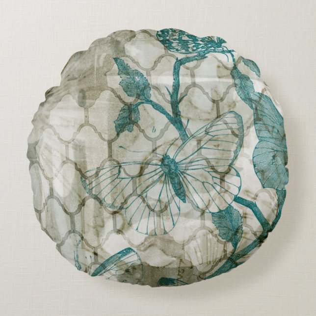 Arabesque Butterflies VI Round Pillow (Front)