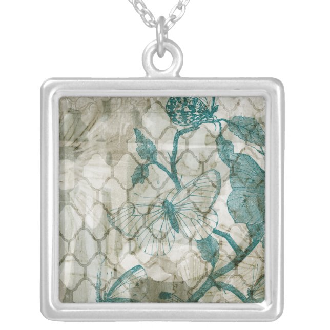 Arabesque Butterflies VI Silver Plated Necklace (Front)
