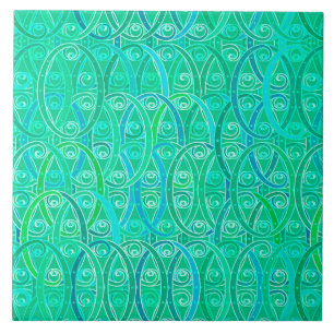 Arabesque Damask - Aqua and Turquoise Ceramic Tile