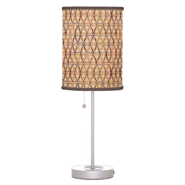 Arabesque damask - brown and camel tan table lamp (Right)