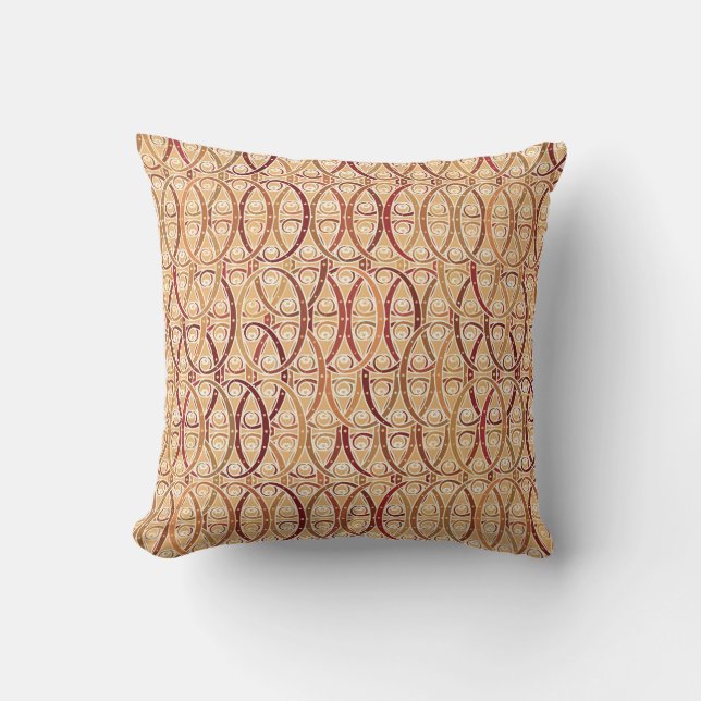 Arabesque damask - brown and camel tan throw pillow (Front)