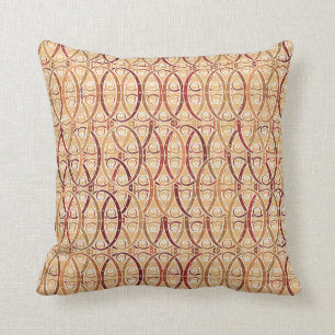 Arabesque damask - brown and camel tan throw pillow