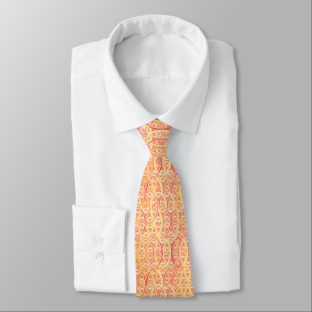 Arabesque Damask - Orange And Saffron Yellow Neck Tie
