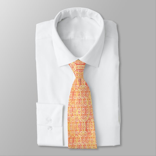 Arabesque damask - orange and saffron yellow neck tie (Tied)