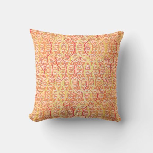 Arabesque damask _ orange and saffron yellow throw pillow