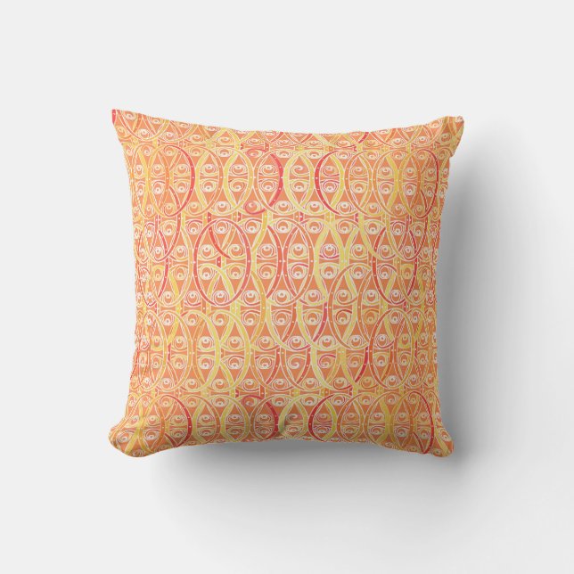 Arabesque damask - orange and saffron yellow throw pillow (Front)