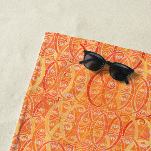 Arabesque damask - soft orange and coral beach towel