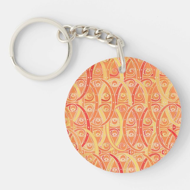 Arabesque damask - soft orange and coral keychain (Front)