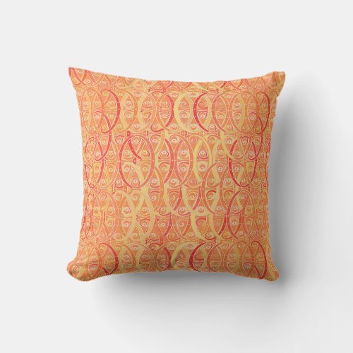 Arabesque damask _ soft orange and coral throw pillow