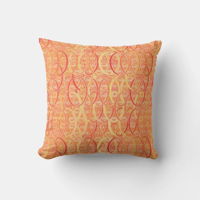 Arabesque damask - soft orange and coral throw pillow (Front)