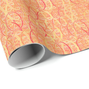 Arabesque damask - soft orange and coral wrapping paper
