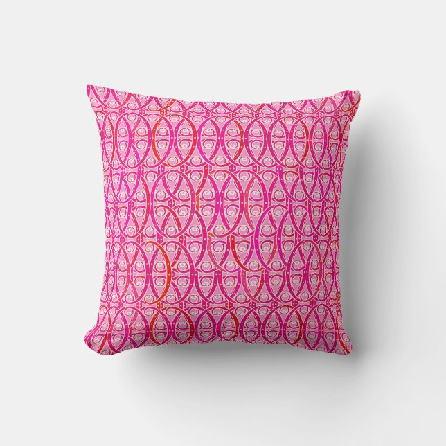Arabesque damask - strawberry pink throw pillow (Front)