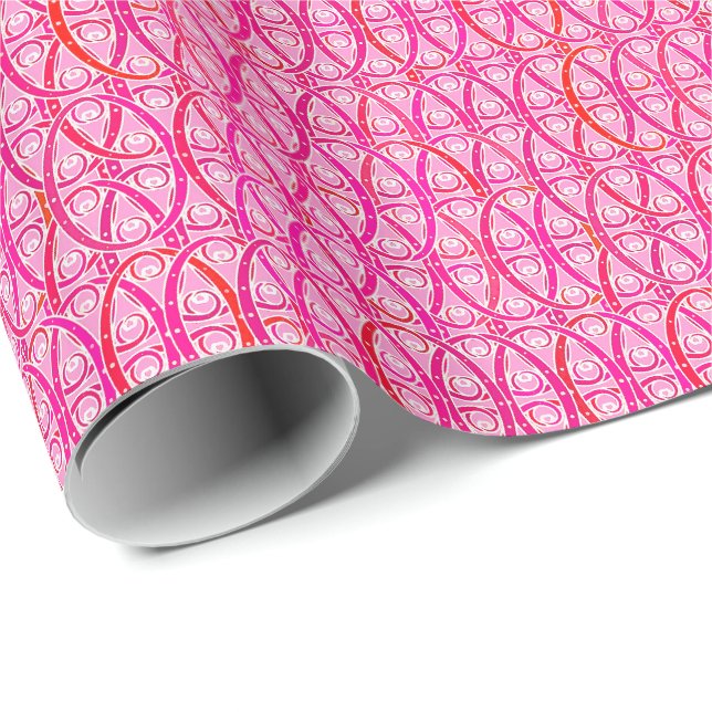 Arabesque damask - strawberry pink wrapping paper (Roll Corner)