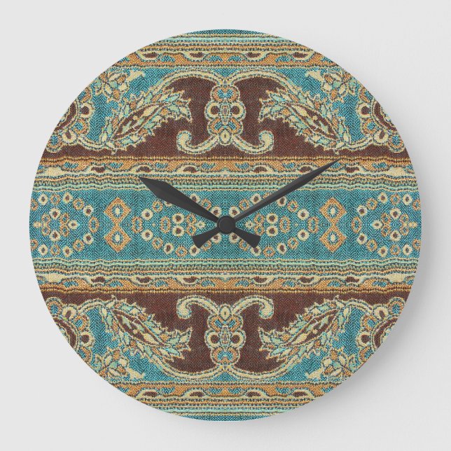 Arabesque Fabric Paisley Oriental Design Large Clock (Front)