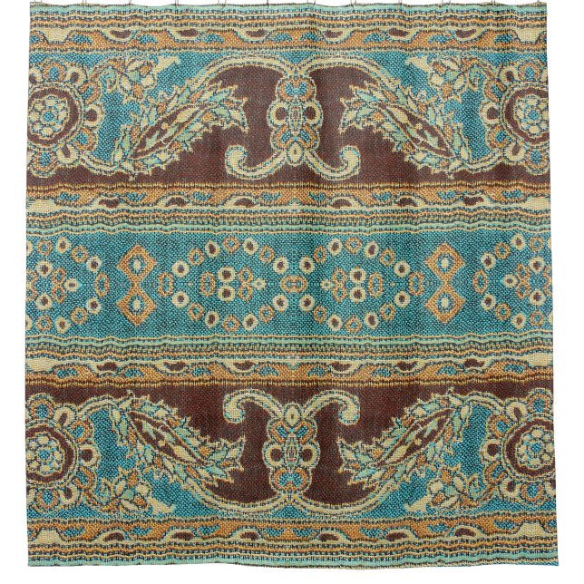 Arabesque Fabric Paisley Oriental Design Shower Curtain (Front)