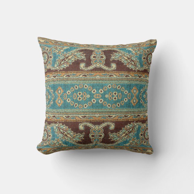 Arabesque Fabric Paisley Oriental Design Throw Pillow (Front)