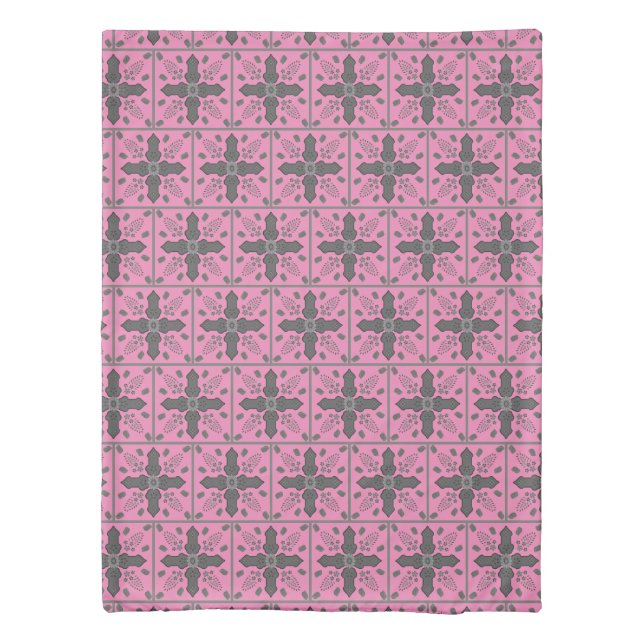 Arabesque Floral Cross Egg Thistle Pink Bedding Duvet Cover (Back)