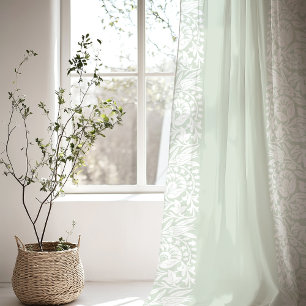 Arabesque Floral Sheer Curtain in Soft Sage Green