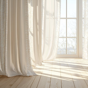 Arabesque Floral Sheer Curtains in Soft Cream