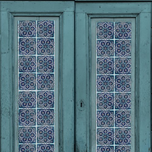 Arabesque Floral Teal Blue n White Tile Decoupage Tissue Paper
