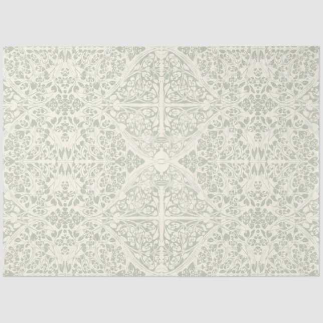 Arabesque Floral Vines Sage Green Ivory Decoupage Tissue Paper (Front)