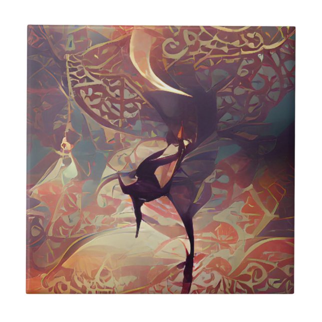 Arabesque golden rose swirls and dance digital art ceramic tile (Front)