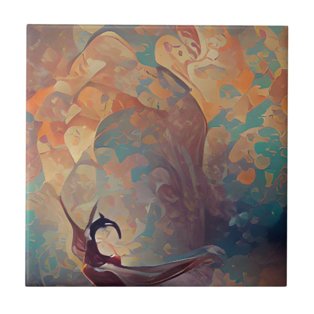 Arabesque golden rose turquoise dance digital art ceramic tile (Front)