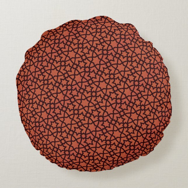 Arabesque in Rust and Black Round Pillow (Back)